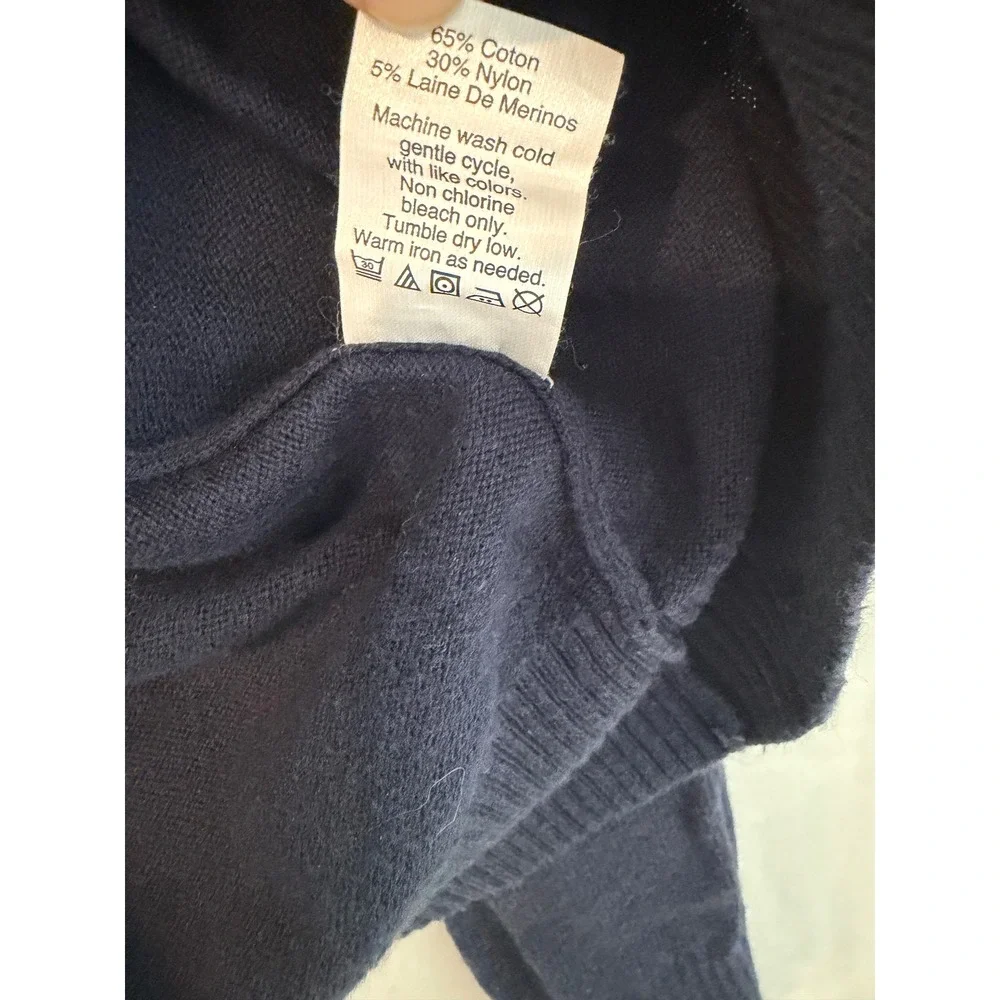 J.Crew Mens Harbor Cotton Quarter Zip Sweater Navy Blue Large F4718‎ Merino Wool